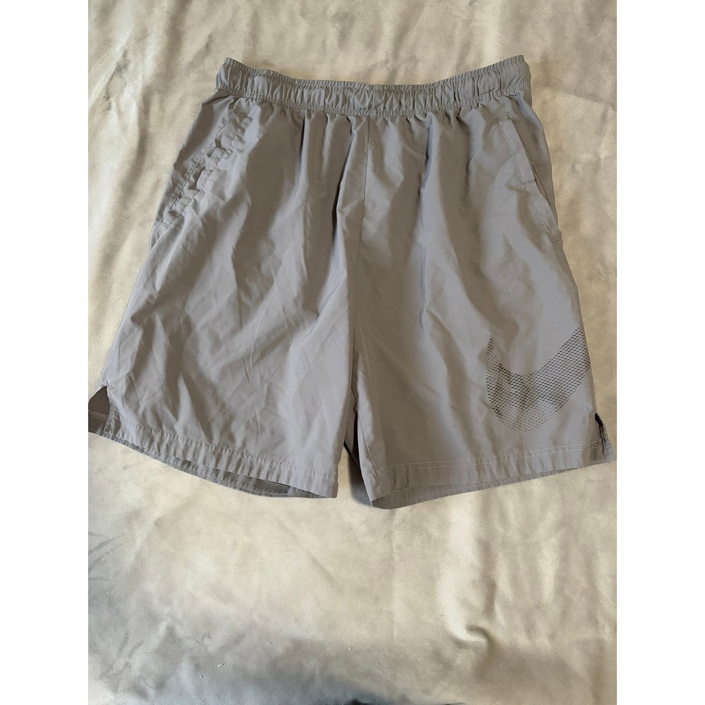 Nike Dri-FIT Mens Gray Training Shorts Large Perforated Swoosh Logo Gym Athletic